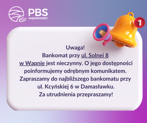 Bankomat w Wapnie nieczynny