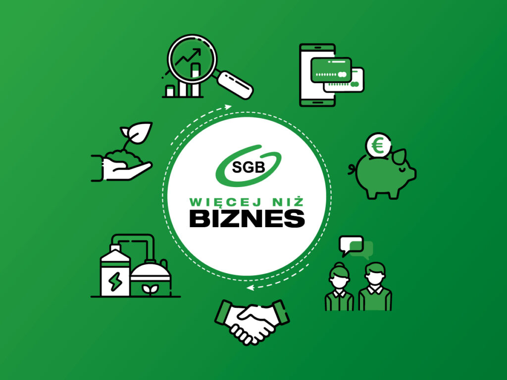Ikony obrazujące założenia nowej strategii SGB pod nazwą WIĘCEJ NIŻ BIZNES