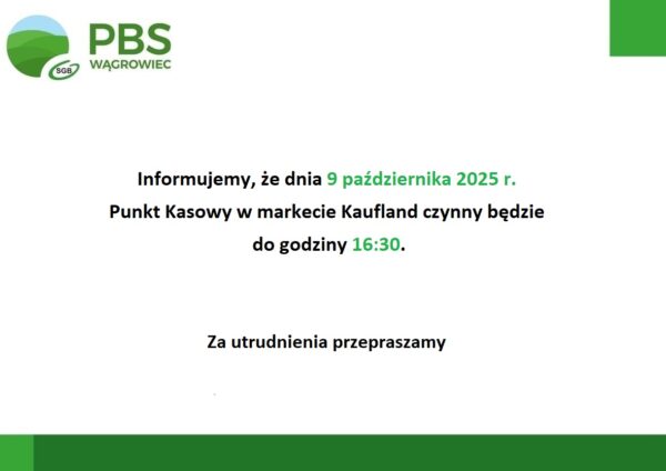 Godziny pracy w Punkcie Kasowym w markecie Kaufland w dniu 09.10.2025 r.