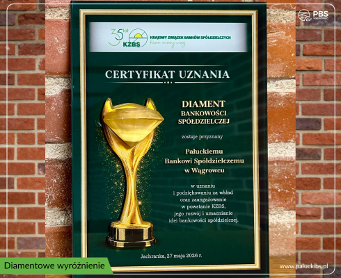 Certyfikat uznania od KZBS – Diament Bankowości Spółdzielczej