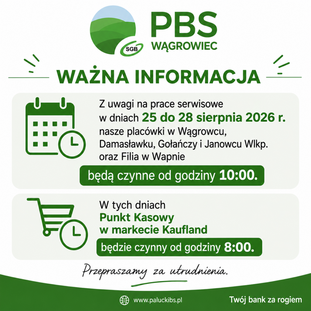 Informacja dotycząca pracy w dniach 25 do 28 sierpnia 2026 r.