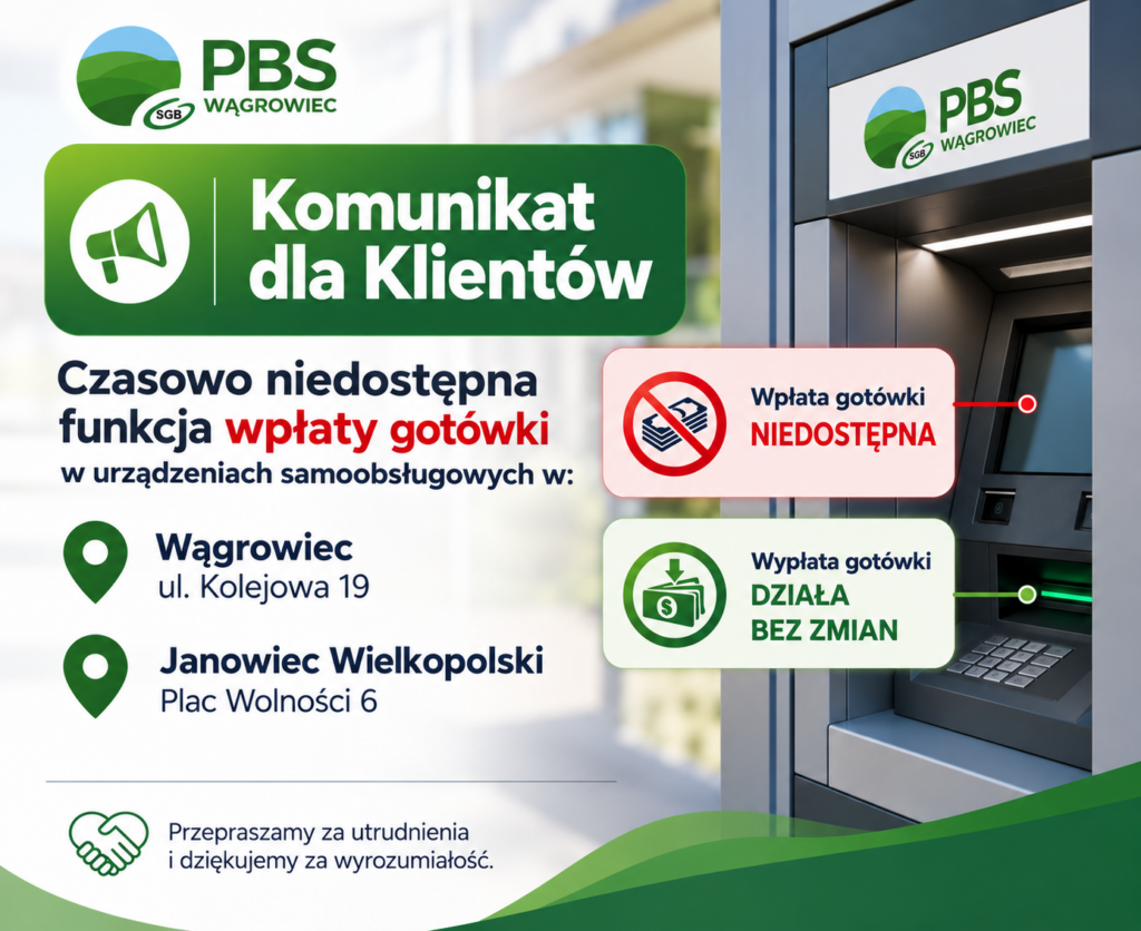 Niedostępna funkcja wpłat w urządzeniach w Wągrowcu i Janowcu